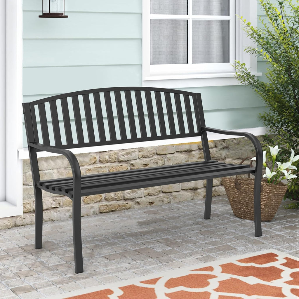 Outdoor Bench Garden Bench, Weatherproof Anti-Rust Heavy-Duty Outside Benches Clearance, Wrought Iron Metal Bench for