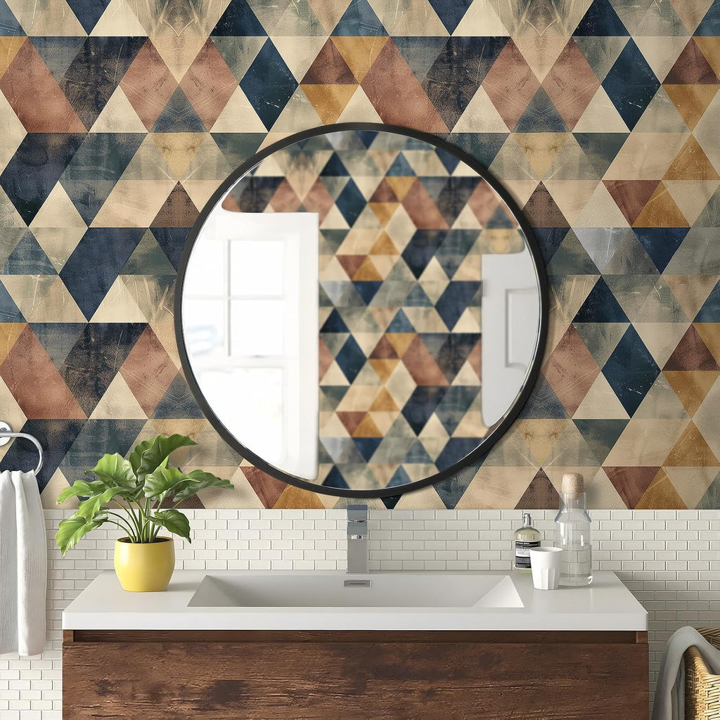 17.5x276 Retro Peel and Stick Wallpaper Geometric Mid Century Modern Wall Paper Removable Colorful Contact Paper