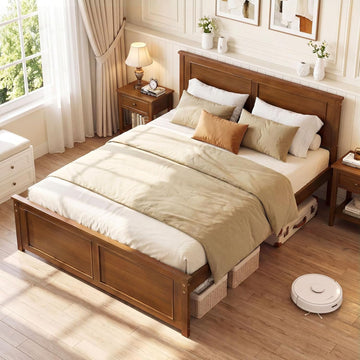 Full Size Bed Frame with Solid Wood Legs & Wooden Slats