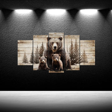 Large 5 Piece Vintage Grizzly Bear Canvas Wall Art Brown Bear Family Forest Painting Farmhouse Cabin Decor Gallery
