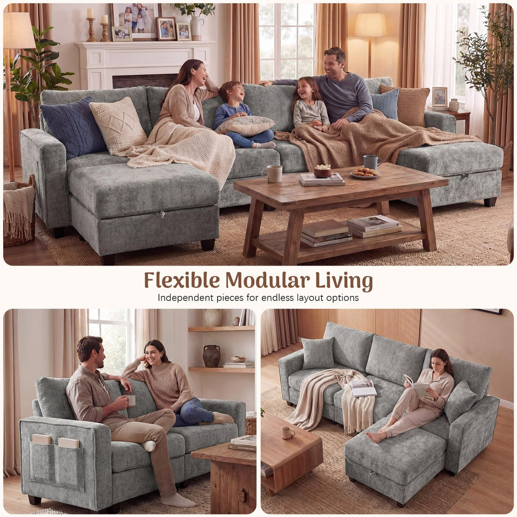 Redlife 127" U-Shaped 6-Seater Modular Sectional Sofa with 2 Ottomans