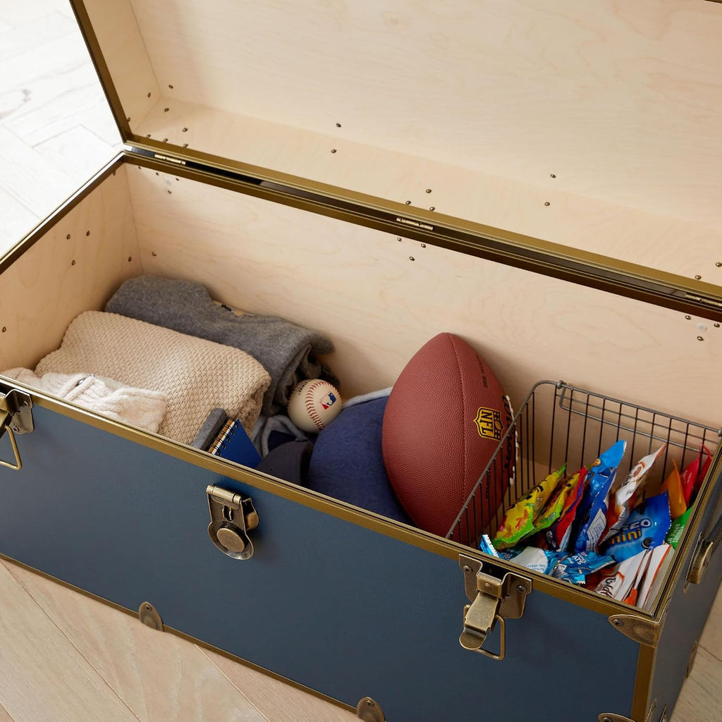 Classic XXL College Trunk, Dorm Storage Chest, Bench, Antique Brass | 36"L x 18"W x 18"H, 1500+ lb Capacity, Birch