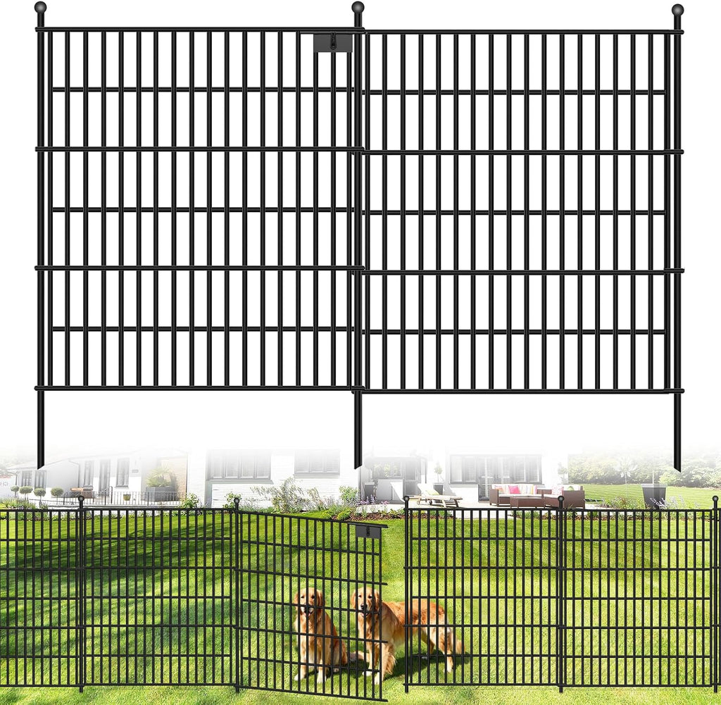 10 Panels No Dig Garden Fence with Gate, 32 in(H) X24.2 ft(L) Metal Fence Panels, Thickened Rustproof Garden Fencing