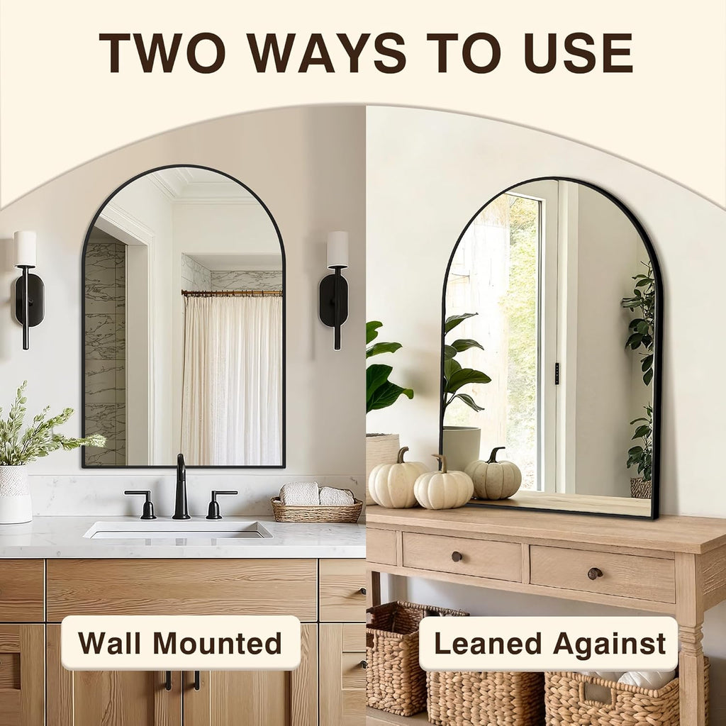 Vanity Bathroom Mirror for Wall, 2 Pack 30"x20" Arched Bathroom Mirror for Over Sink, Arched Metal Frame , Hanging or