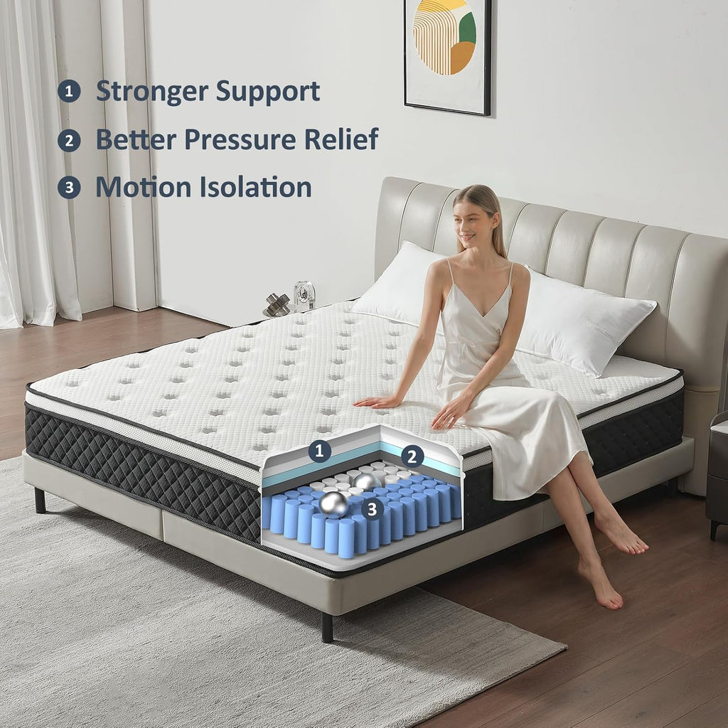 Queen Mattress, 12 Inch Queen Size Mattress in a Box, Memory Foam Mattress with Pocket Springs, Medium Firm, Lumbar
