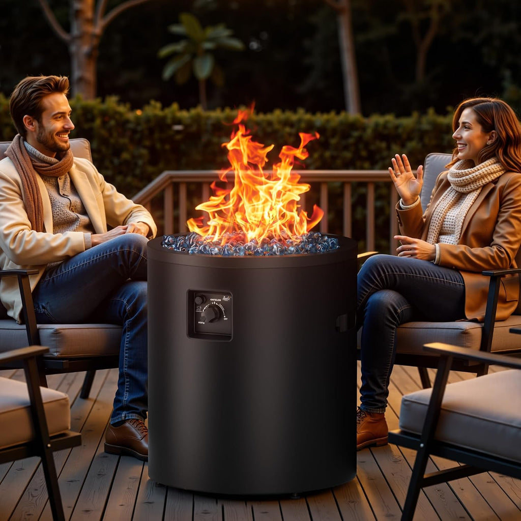50,000 BTU Propane Fire Pit Outside, 23 inch Outdoor Fire Pit Round, Black Firepits for Outside Patio, Garden, Backyard