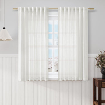 Off White Cafe Curtains 54 Inch Length Set 2 Panel Back Tab Pocket Semi Sheer Short Linen White Curtain Tiers for
