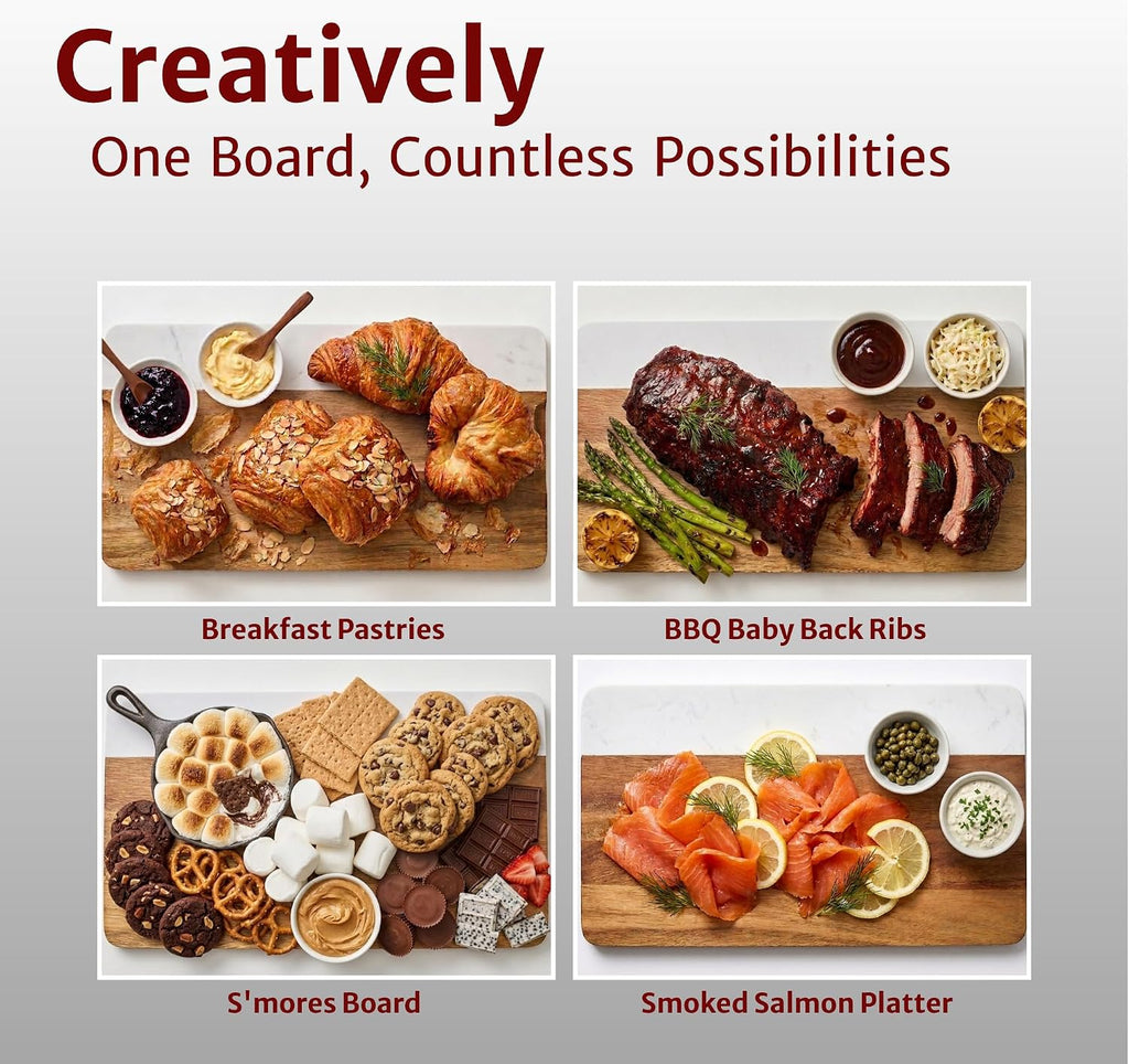Charcuterie Board Gift Set - Marble & Acacia Wood Board | A Thoughtful Gift for Weddings, Housewarmings, Bridal
