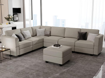 Modular Sectional Sofa Couch with Ottoman L Shape Corner Couch with Storage Modular Sofa with Chaise Velvet Grey...