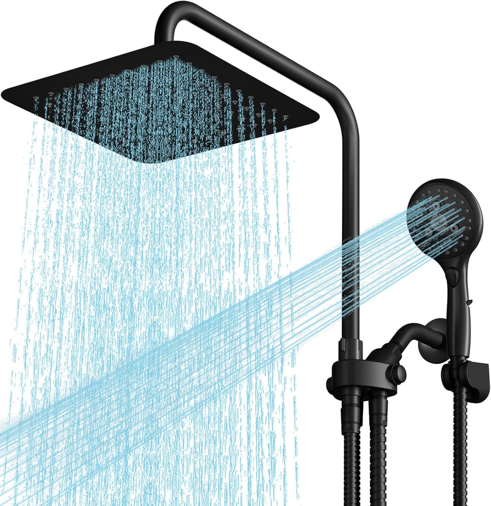 High Pressure Rainfall Shower Head with Handheld Combo: Upgrade Dual Shower Head with 10 Inch Fixed Rain Showerhead