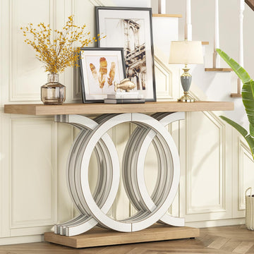 55 in Console Table with Geometric Base, Modern Hallway Table, Wooden Entryway Table, Foyer Sofa Table, Unique Long