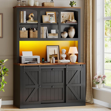 2 Drawer File Cabinet with Power Strip, 41" Farmhouse Filing Cabinet fits Legal, Letter, A4 Size Files , Printer