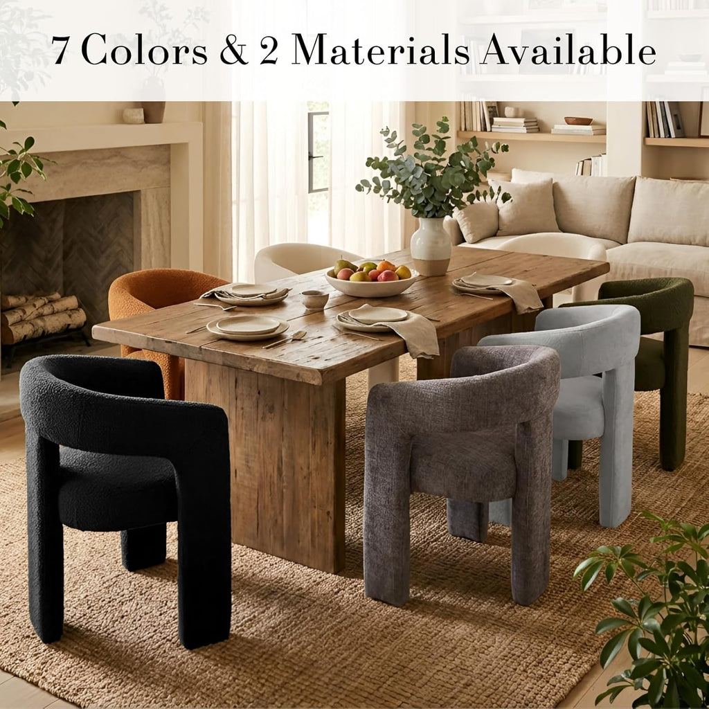 Modern Chenille Dining Chairs Set of 4, Upholstered Barrel Chairs with Arms Comfy Accent Side Chairs for Living