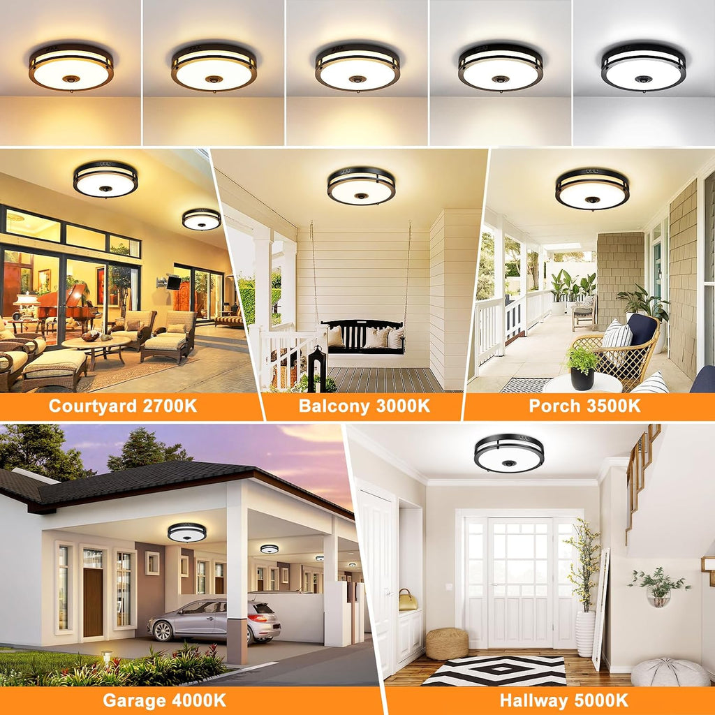 24W LED Motion Sensor Outdoor Ceiling Light, 12IN LED Ceiling Light, 5 Color Options
