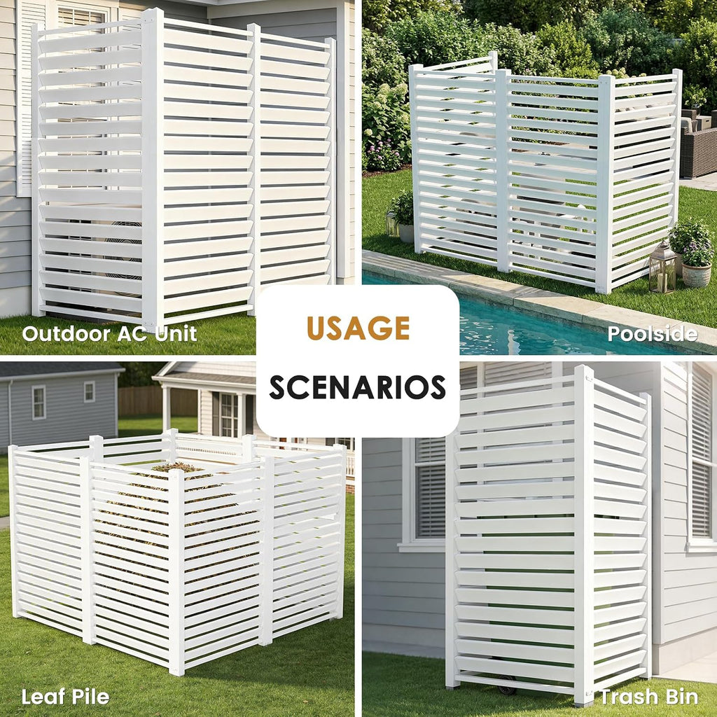 38" W x60 H Air Conditioner Fence,White Vinyl Privacy Fence, Privacy Panels Pool Equipment Enclosure Outdoor Privacy