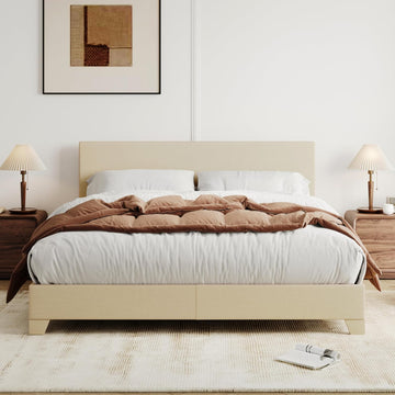 Queen Bed Frame with Adjustable Headboard, Upholstered Platform Bed with Wood Slats, Heavy Duty Mattress Foundation