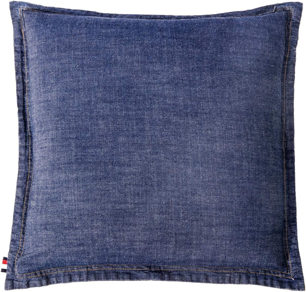 100% Cotton Washed Yarn Dyed Denim Euro Sham Cover 26'' x 26'' Throw Pillow Cover (1 pc, Dark Blue)