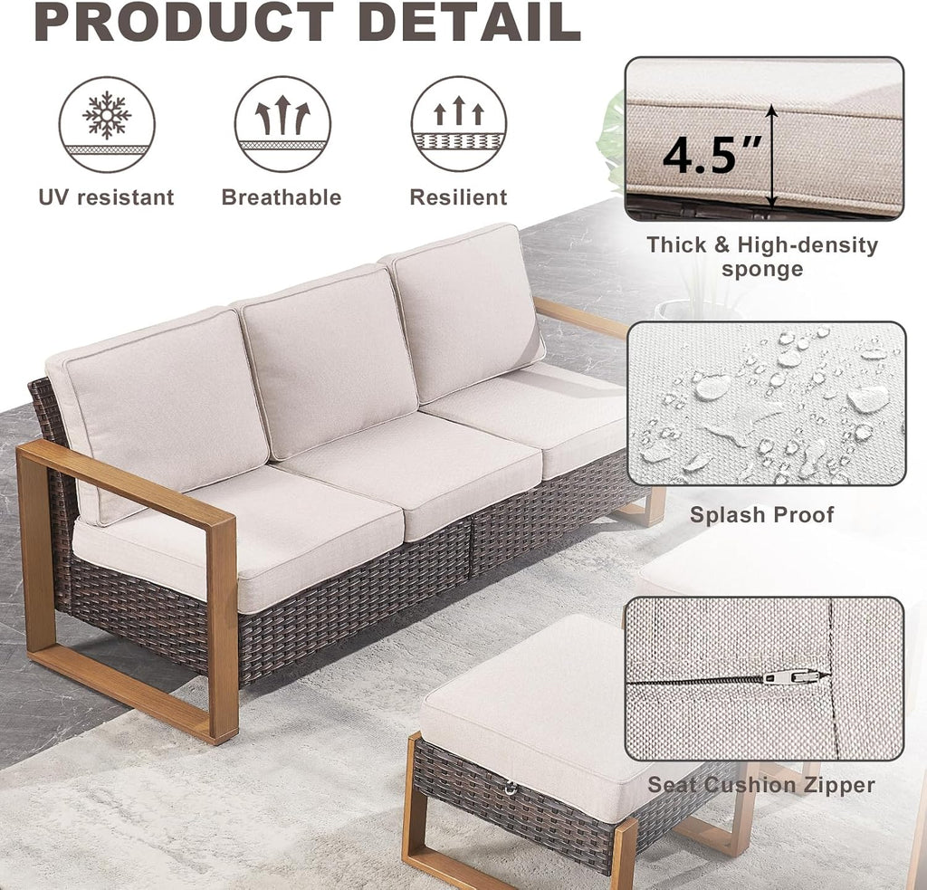 Outdoor Couch Wicker Patio Sofa, Rattan Patio Furniture Sofa with Sturdy Frame,All-Weather PE Wicker,Wide