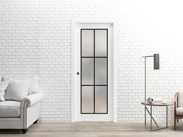 Planum 2122 | Interior French Single Pocket Door with Frosted Glass, Wooden, 30x80, White, Modern St