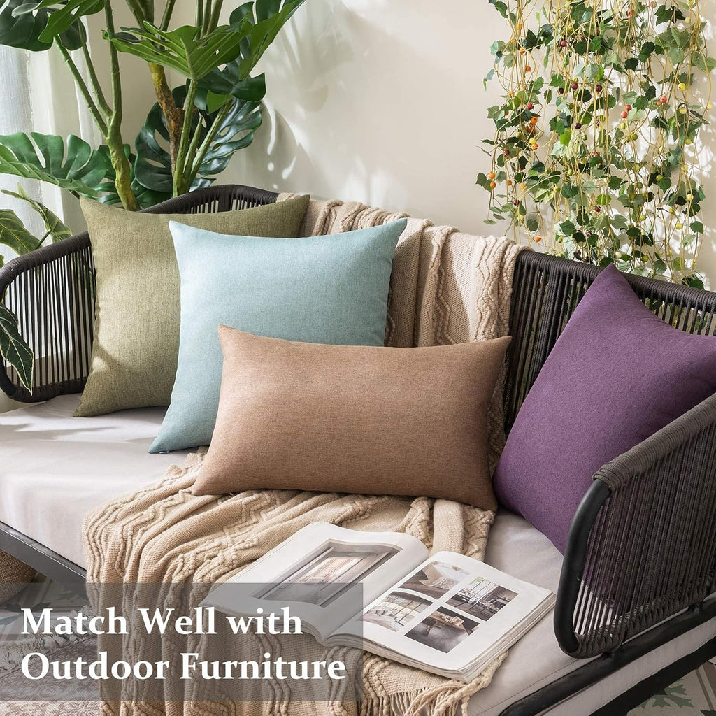 Pack of 2 Decorative Outdoor Solid Waterproof Throw Pillow Covers Euro Sham Faux Linen Garden Farmhouse Cushion Cases