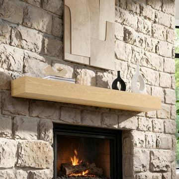60" Real Oak, Floating Mantle, Simple Install, Light Color