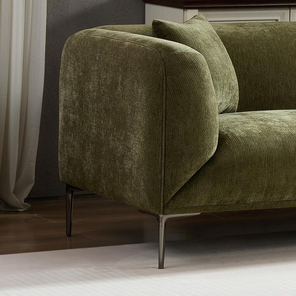 82.7" Modern Sofa with Metal Legs, Comfy Boucle Couch, Minimalist Curved Sofas, Luxury 3 Seater Deep Sofa