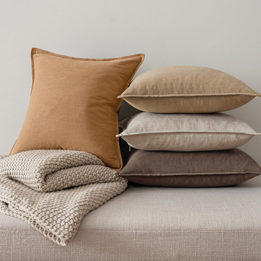 Neutral Brown Linen Pillow Covers Pack of 4 Decorative Natural Fall Throw Pillow Covers Soft Accent Boho Farmhouse