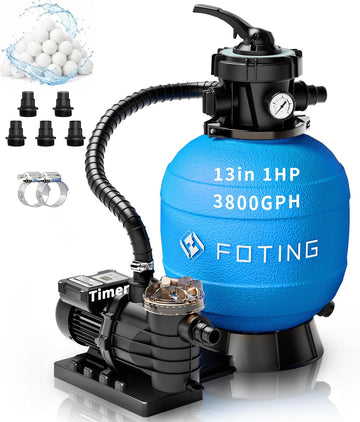2026New Sand Filter Pump 13" 1HP Swimming Pool Filter System with 24H Timer, 3800 GPH Pump for Above Ground Pool