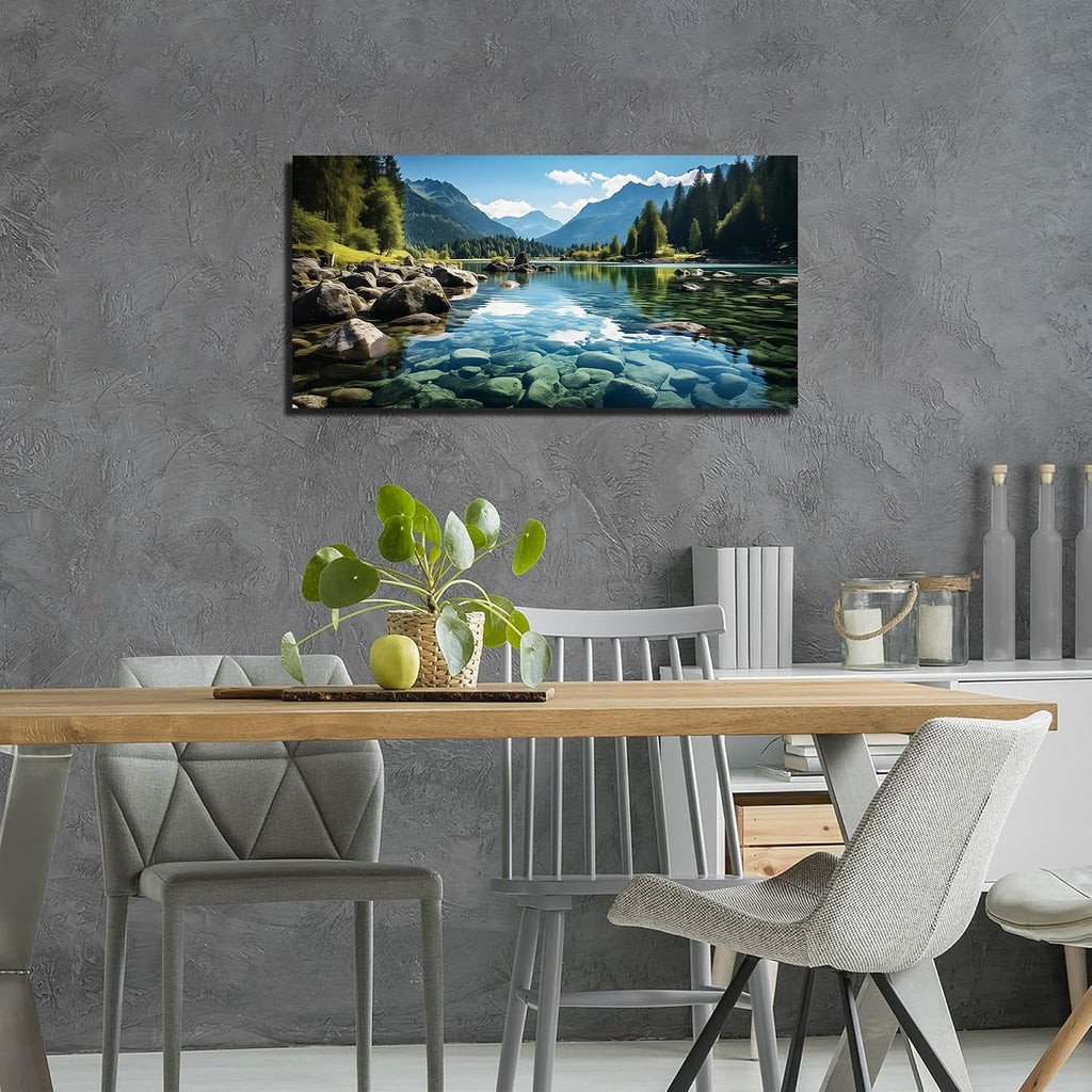 Landscape Wall Art , Mountain and Lake Wall-Decor , Natural Scenery Canvas Prints Pictures Office