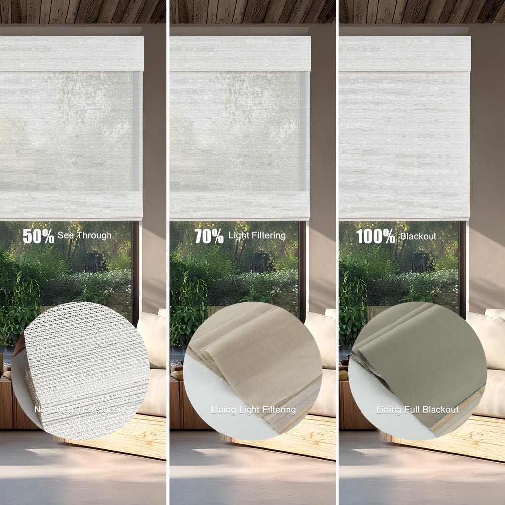 Motorized Bamboo Roman Blinds with Remote, Woven Roman Shades Compatible with Alexa Google Home, Automatic Bamboo