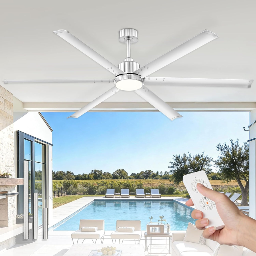 72 Inch Ceiling Fan with Light, Industrial Aluminum Blades, DC Motor 6 Speed Reversible,Covered Outdoor Space