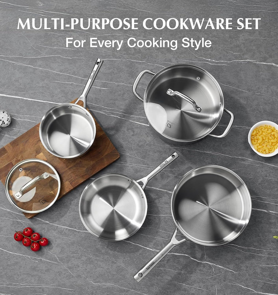 Stainless Steel Cookware Set 17 Piece with 5 Layer Base, Professional 18/10 Stainless Steel Pots and Pans Set, Oven