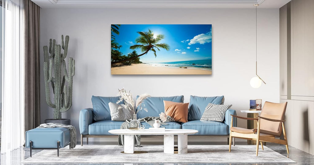ARX0662 Large Canvas Wall Art Summer Ocean Waves Prints Coconut Trees Beach Seascape Painting Hawaii Sea Nature