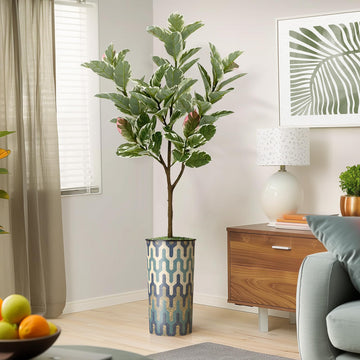 Tree in Modern Pattern Planter, Fake Rubber Silk Tree for Indoor and Outdoor Home Decoration - 70" Overall Tall