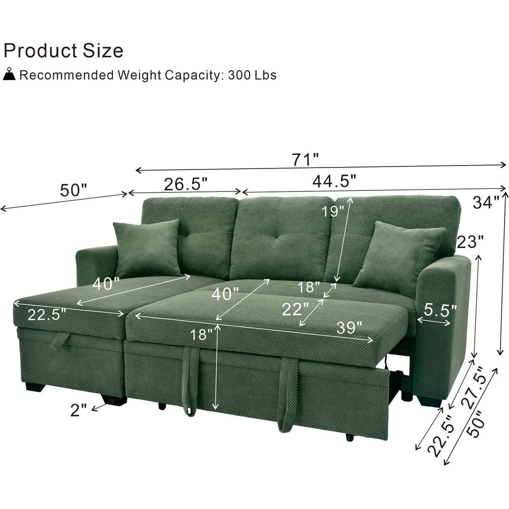 Tufted Sectional Sleeper Sofa Pull Out Couch Bed - Modern Upholstered L Shaped Convertible Sofa Bed with Chaise