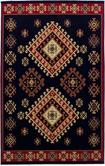 Southwestern Ornamental Border Medallion Ultra-Soft Indoor Area Rug or Runner, with Jute Backing, Anti-Static