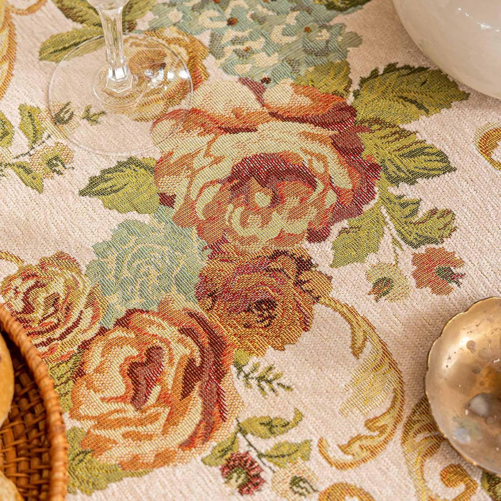 Luxury Chenille Coffee Table Cloth Non-Slip Silicone Backing Heavyweight French Damask Jacquard with
