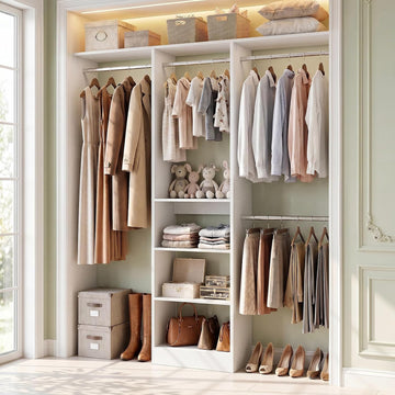 48" Closet Organizer System, 4FT Closet System for Small Closets with 4 Hanging Rods & 3 Shelves, 80"H Small Closet