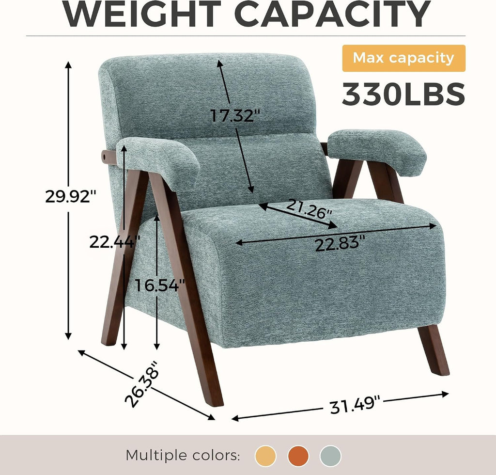 Mid Century Modern Accent Chair, Upholstered Comfy Armchair with Thick Cushion & Solid Wood Frame, Tufted Reading