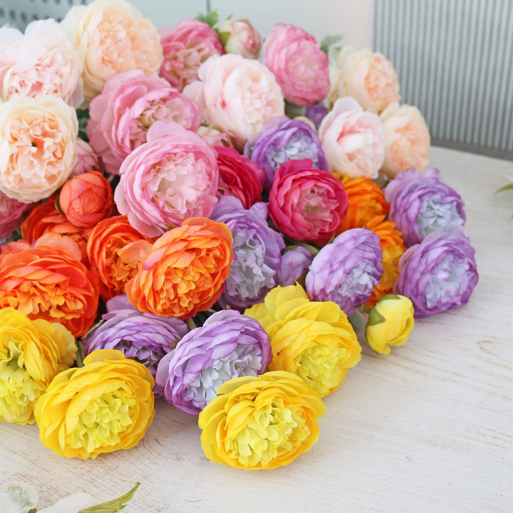 6PCS Artificial Ranunculus Flowers with Real Touch Stem hold Arrangement (Light Orange)