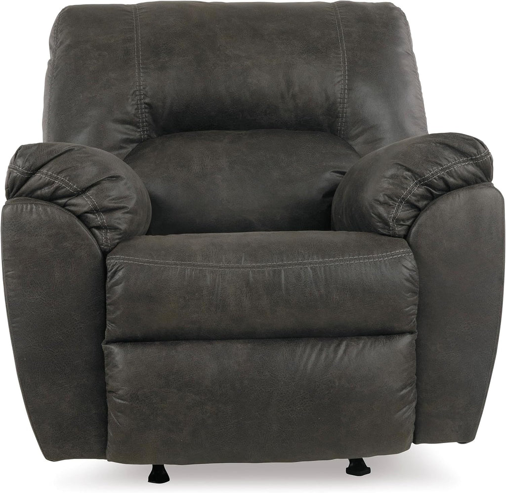 Contemporary Fabric Rocker Recliner, Pewter Finish, 41"x41"x41", Polyester Blend Upholstery, Pillow Top Arms