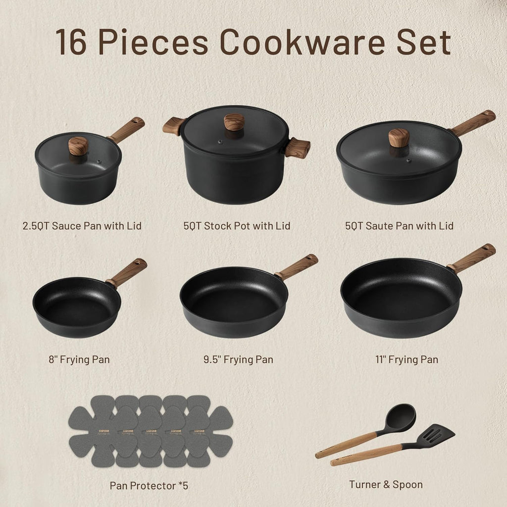 16pcs Pots and Pans Set, Nonstick Cookware Sets | Titanium Reinforced Coating, Scratch-Resistant, Easy to Clean, Even