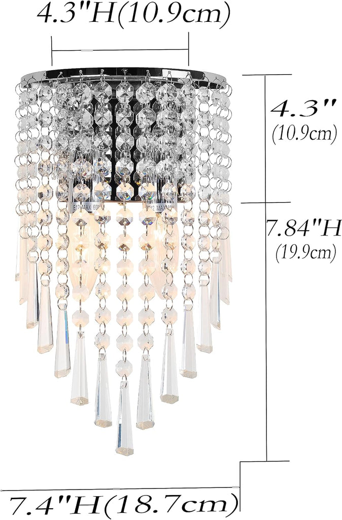 Mini Crystal Wall Sconce Modern Chrome Wall Light Fixtures 2 Lights Wall Lamps for Bedroom Living Room