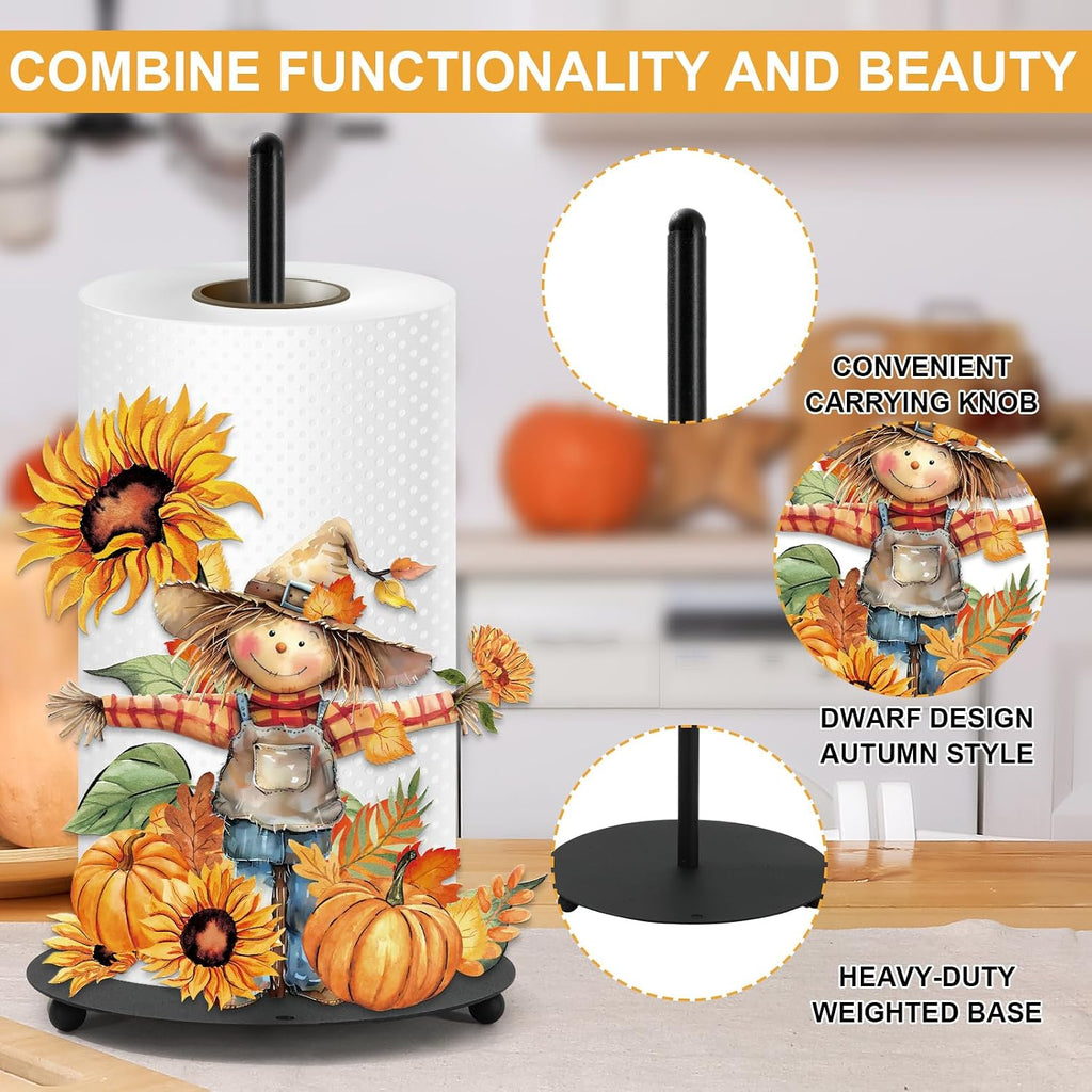 Fall Paper Towel Holder Rustic Scarecrow Kitchen Decor Accessories Large Metal Towel Holder Stand for Autumn