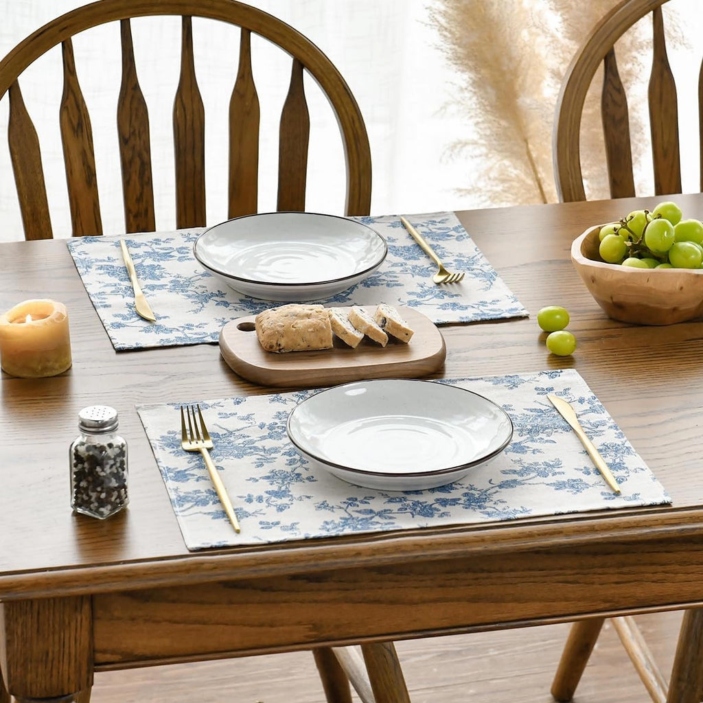 Pastoral 100% Polyester Fabric Placemats for Dining Table Set of 6