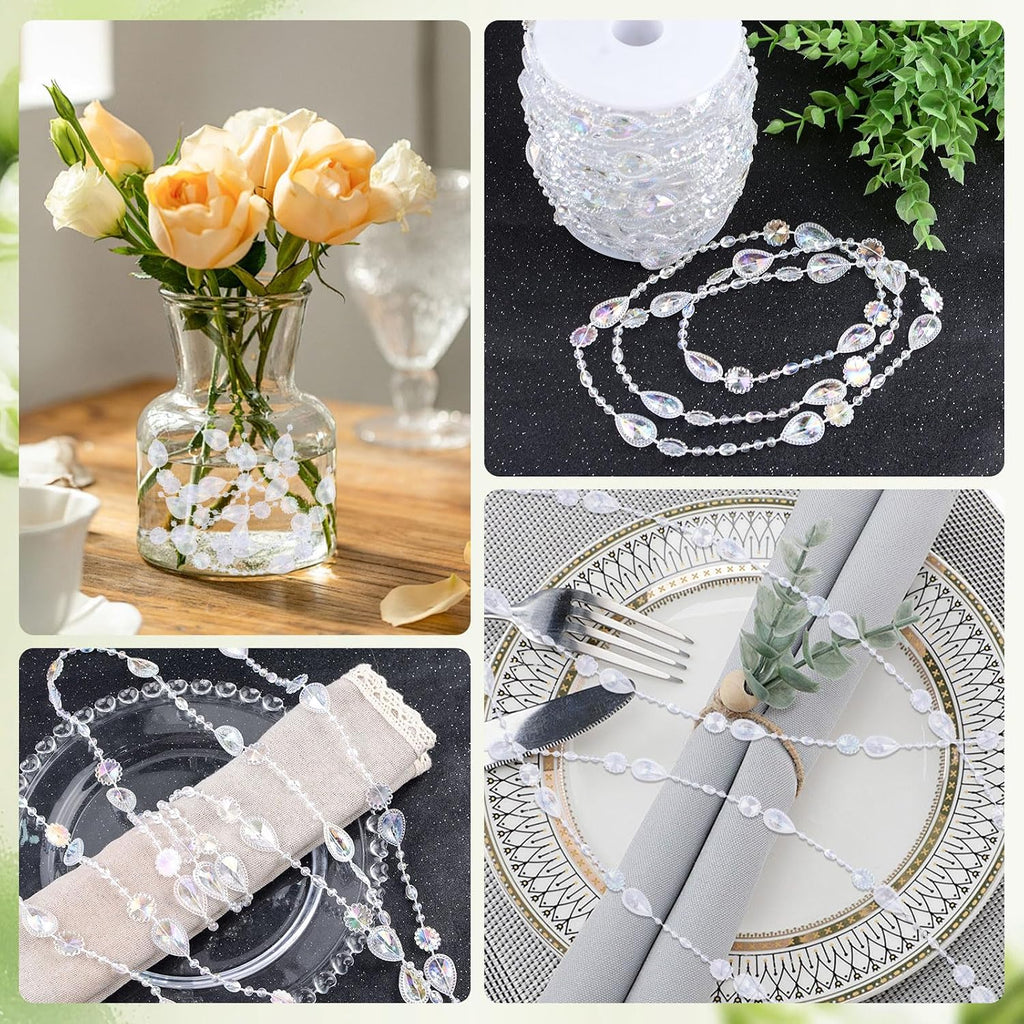 24m/79ft Transparent Bead String, Acrylic Gems Bead Teardrop Flower Crystal Garland Trim Chain for Wedding Chandelier