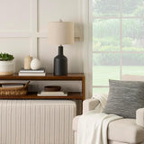 Home 22" Matte Black Ceramic Table Lamp with Oatmeal Shade for Modern, Transitional, Bedside Table, Living Room