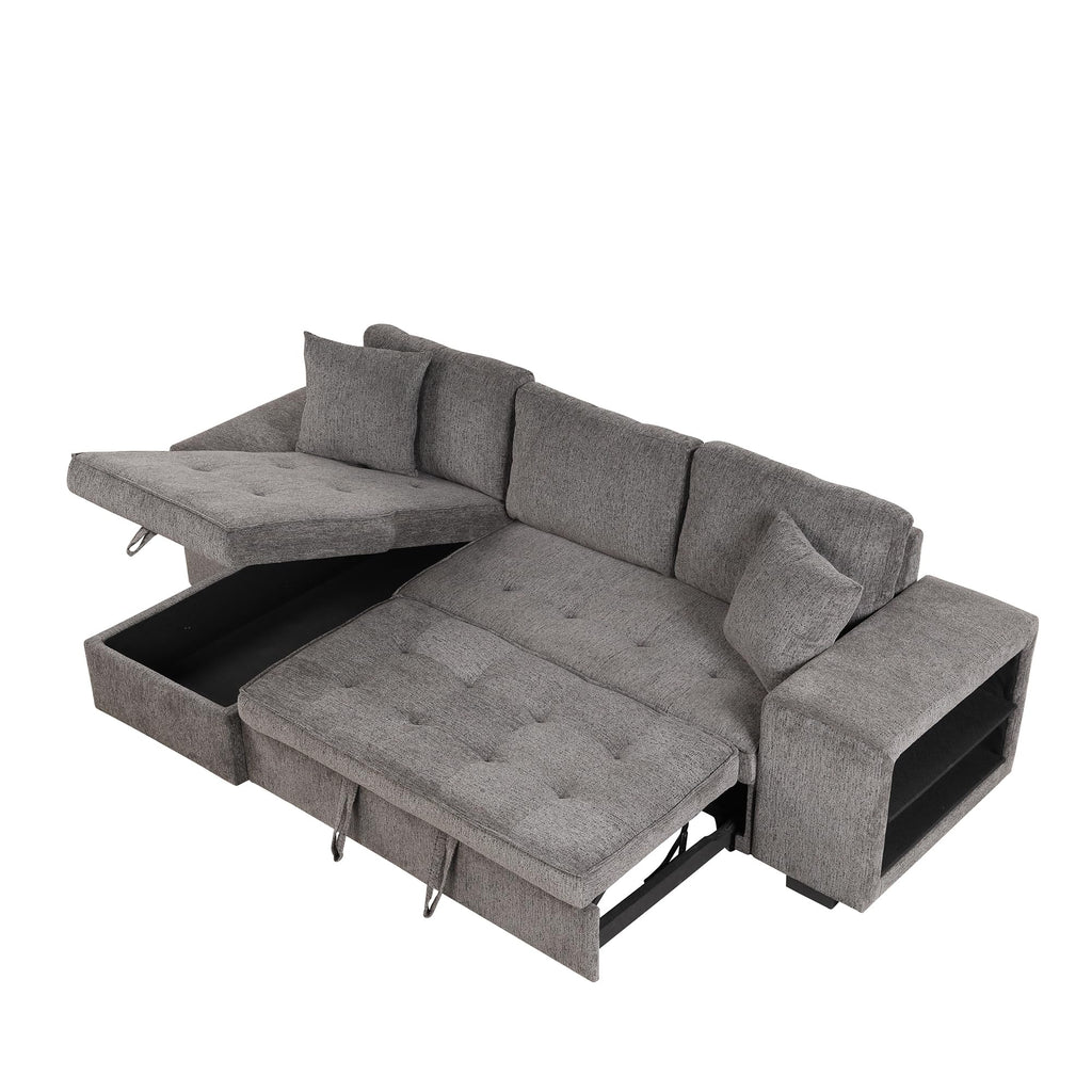 104.5 inch Reversible Sleeper Sectional Sofa with Pull Out Bed, Convertible L Shaped Sectional Couch with Storage