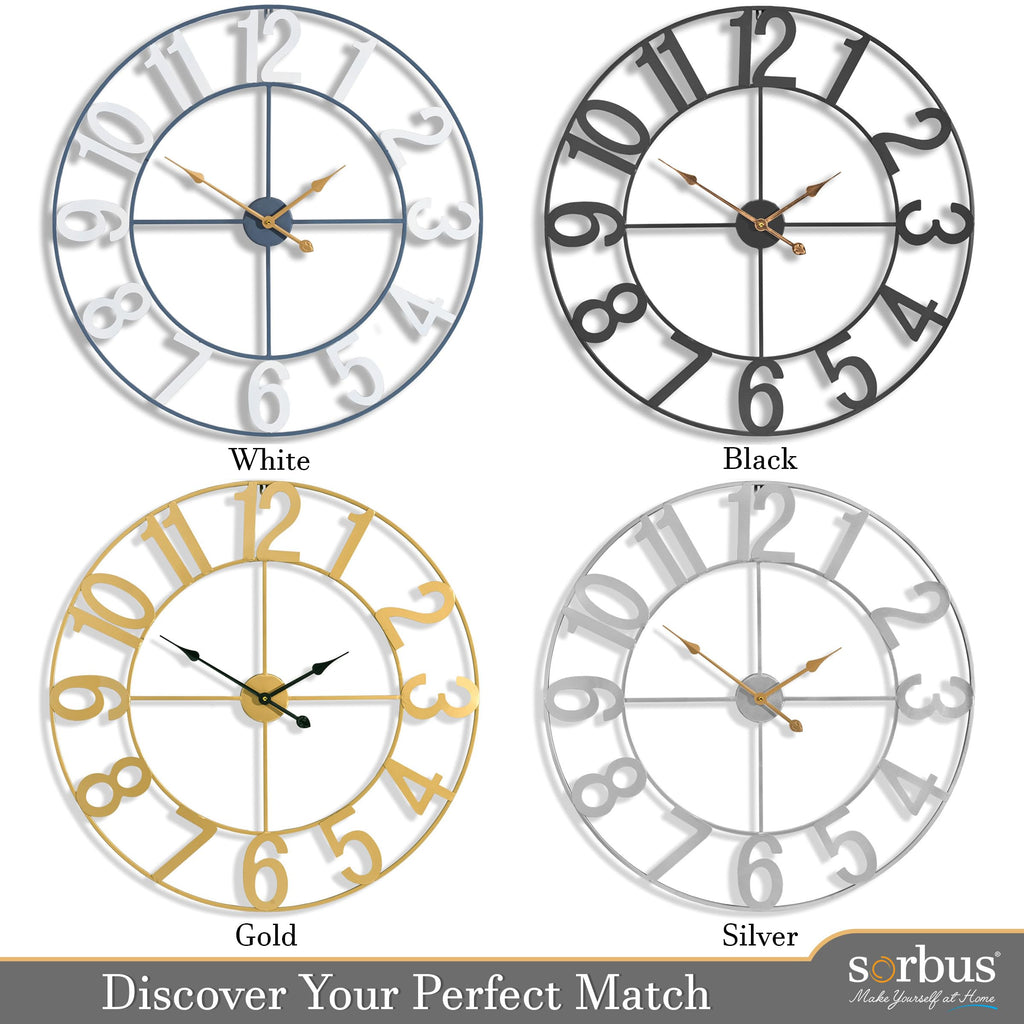 Large Wall Clock, Metal Frame, Battery Powered (32 Inch, Black)