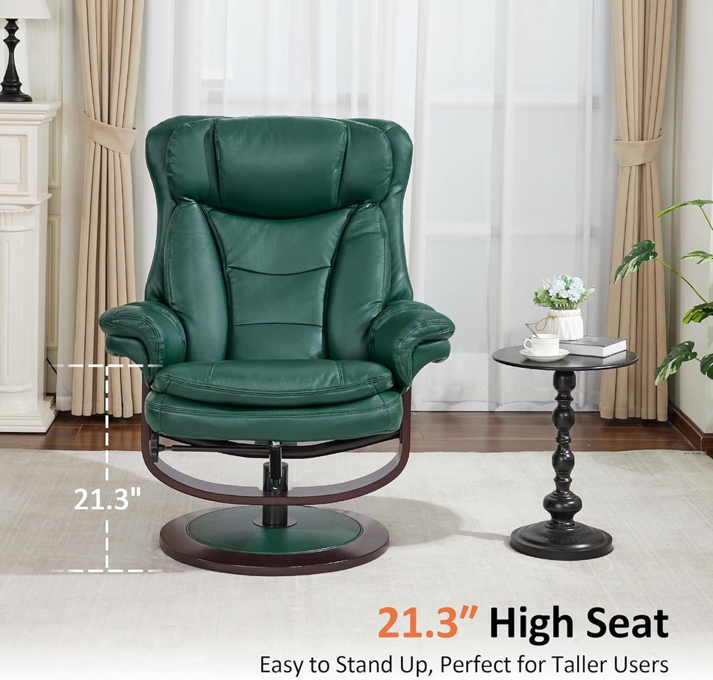 Modern Reclining Swivel Lounge Chair and Ottoman — Green Faux Leather